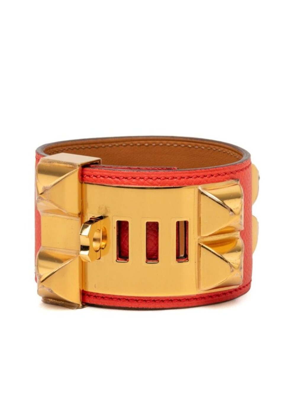 Hermes Collier de Chien Disco Faubourg Bracelet Bangle S Orange Red Veau Epsom